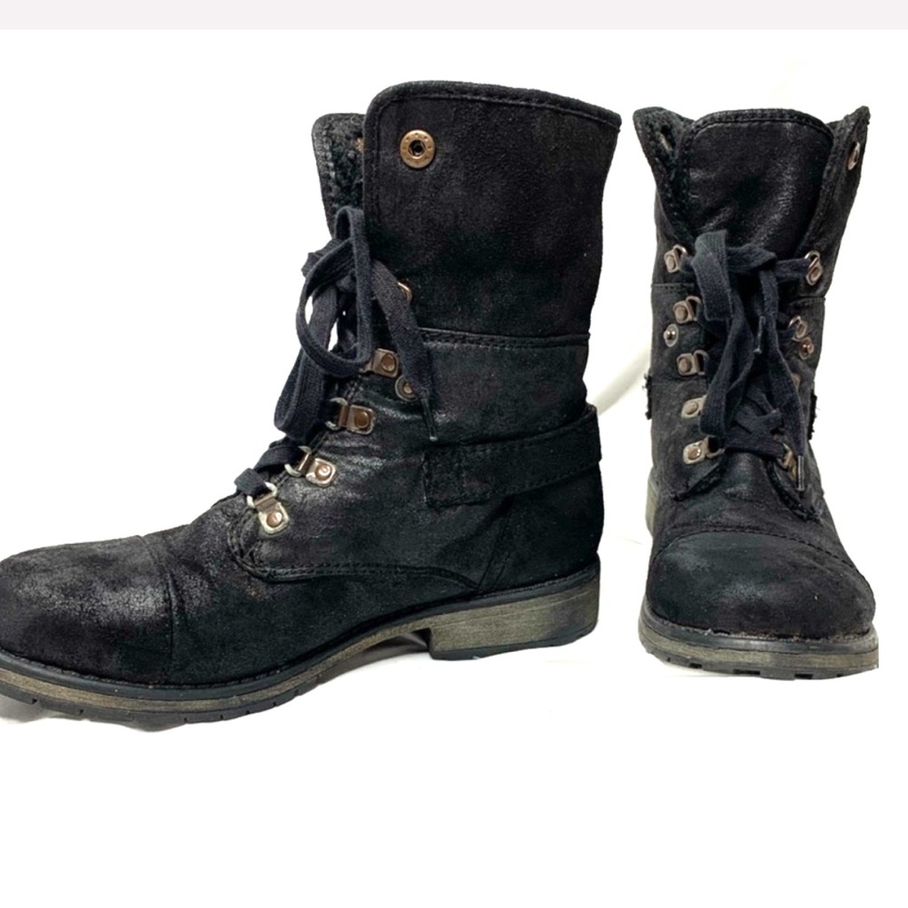 Roxy Black Distressed Fur Lining Combat Boots